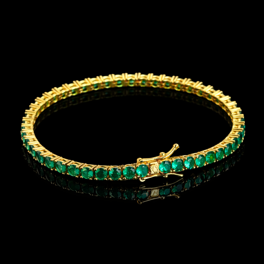 Emerald gold tennis bracelet with round-cut stones