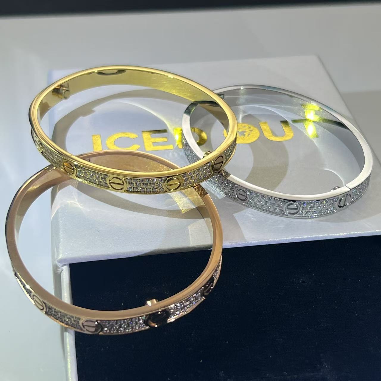 Gold Plated Iced Bangle Bracelet