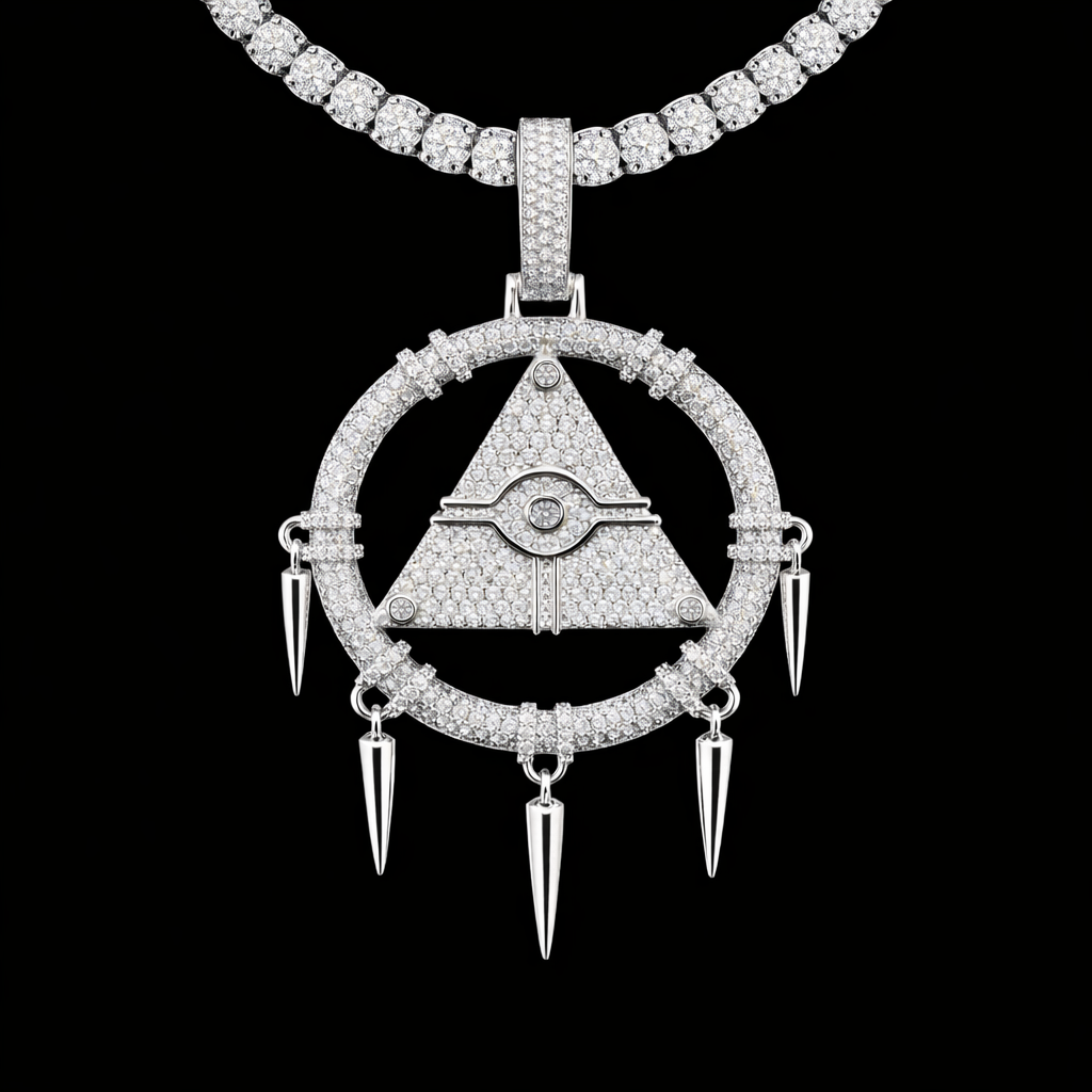 Gold Millennium Ring pendant with diamond tennis chain