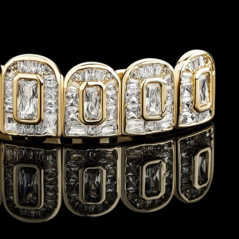8/8 Premium ICED Baguette Grillz – Gold Plated