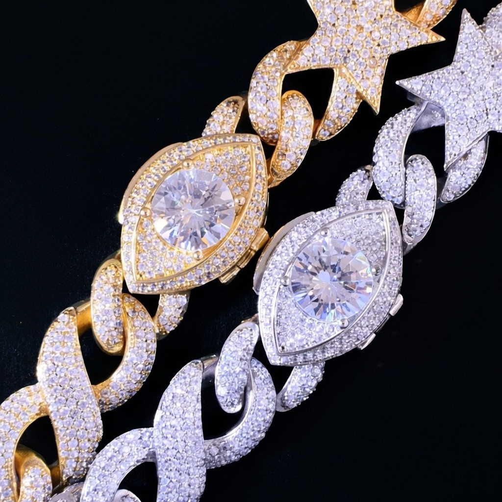 luxury white gold Miami Cuban star link chain iced out with diamonds