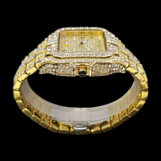 King Square Arabic 42mm – Fully Iced Gold-Plated Watch