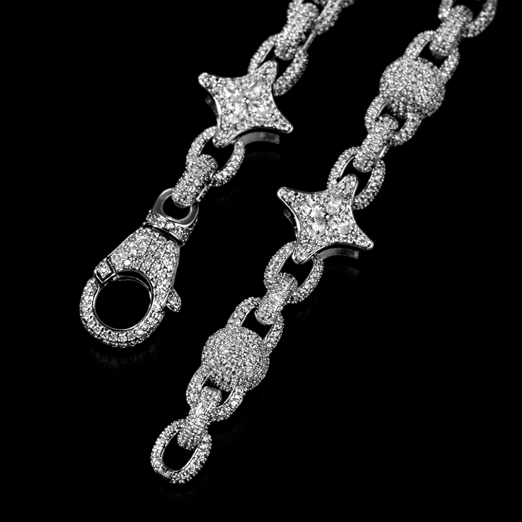 Iced multi star Cuban link chain with diamond look