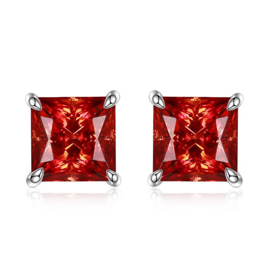 Silver Moissanite Diamond Princess Cut Earrings