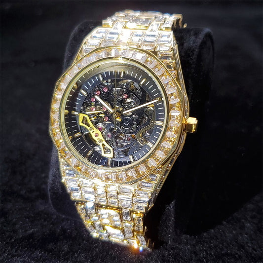 Royal Skeleton 44mm – Gold-Plated Baguette Diamond Watch