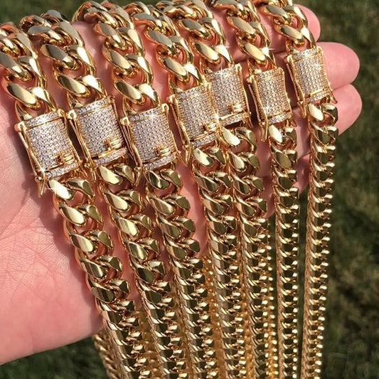 14mm Gold Plated Iced-Lock Miami Cuban
