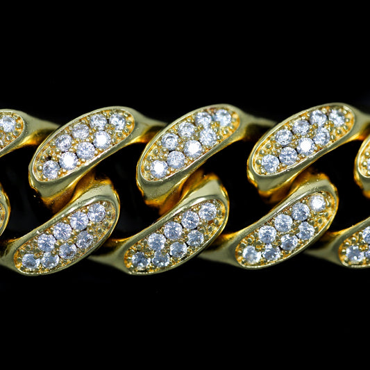 gold diamond iced out miami cuban chain bracelet 18mm