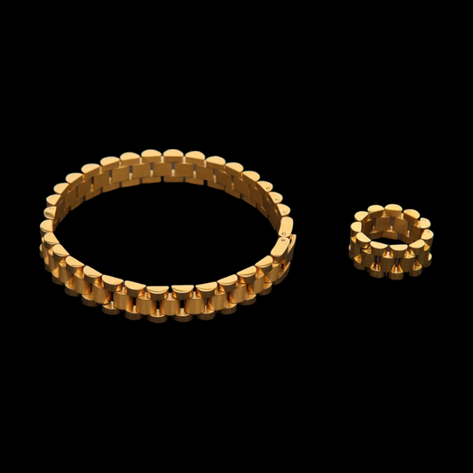 Gold Plated Presidential Bracelet + Ring Set