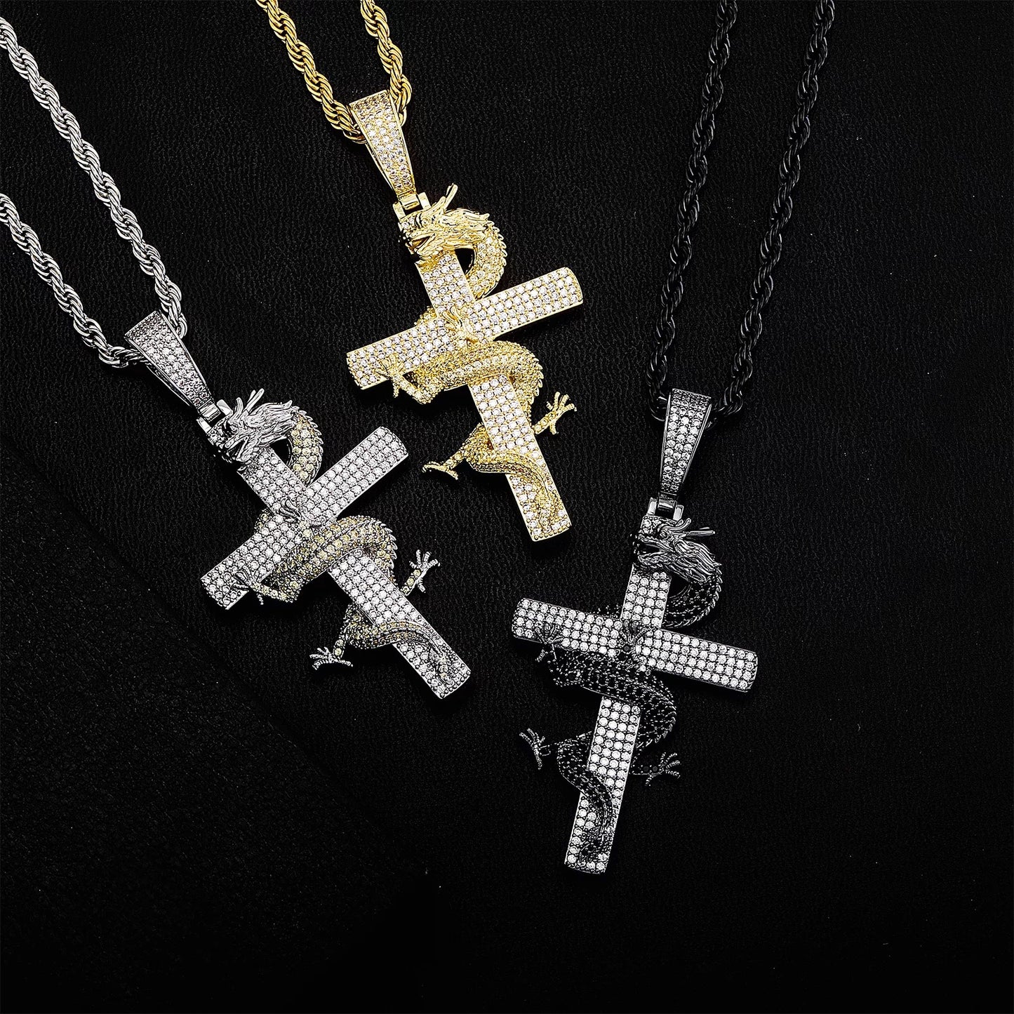 Gold Plated Dragon Cross Pendant