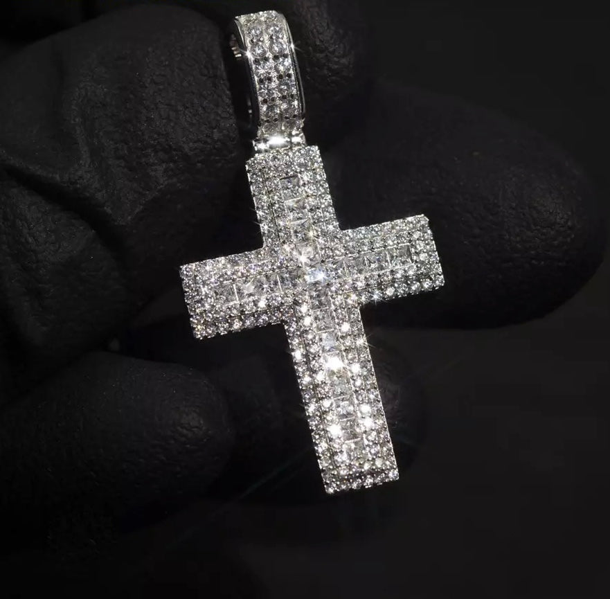 Cross pendant with princess cut diamonds