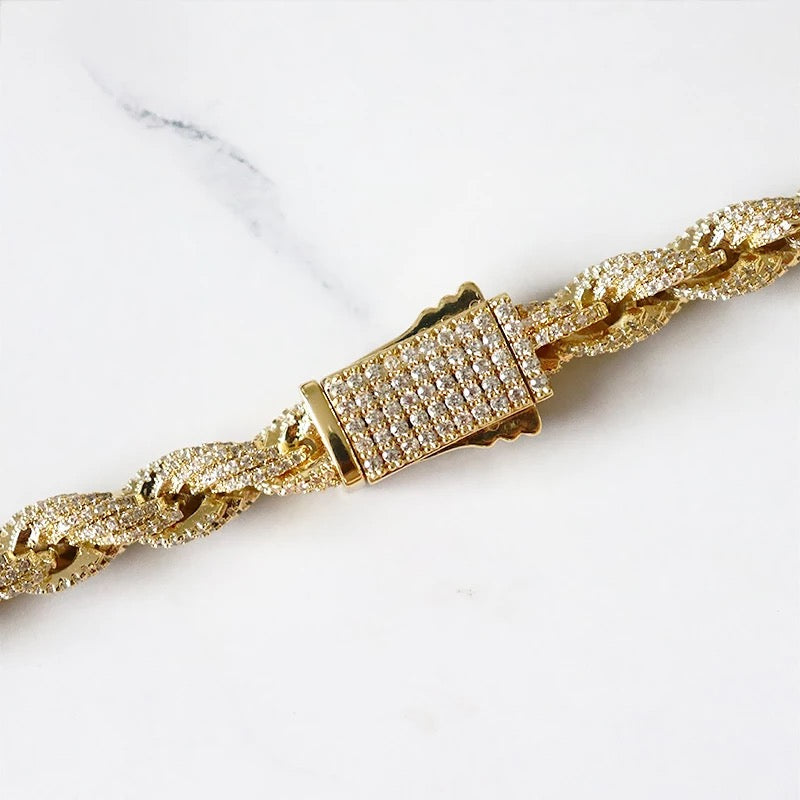 Luxury 10mm gold dookie rope chain iced out with diamonds