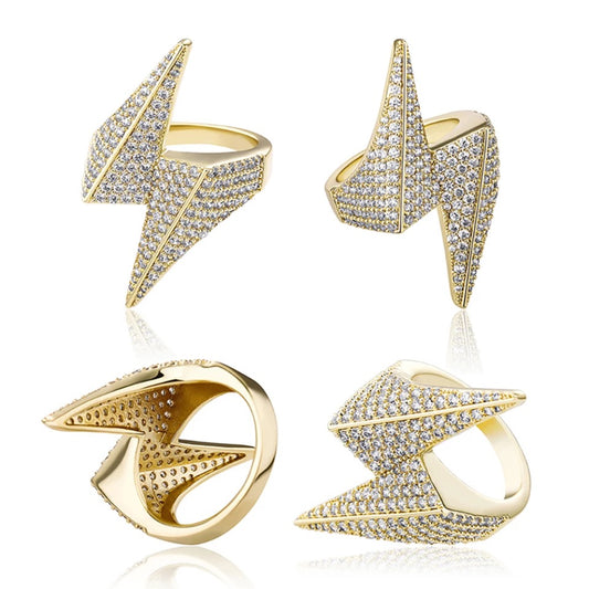 Goldplated Iced Out Lightning Ring