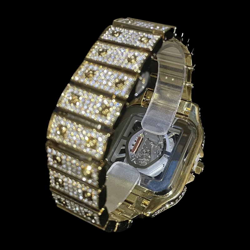 King Square Skeleton 50mm – Fully Iced Gold-Plated Watch