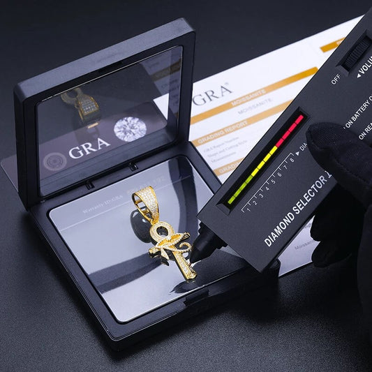 Silver Moissanite Diamond Ankh Cross Pendant