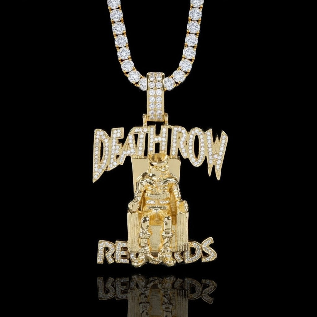 Gold death row pendant with a tennis chain 