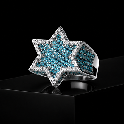 Iced Out Blue Star Ring
