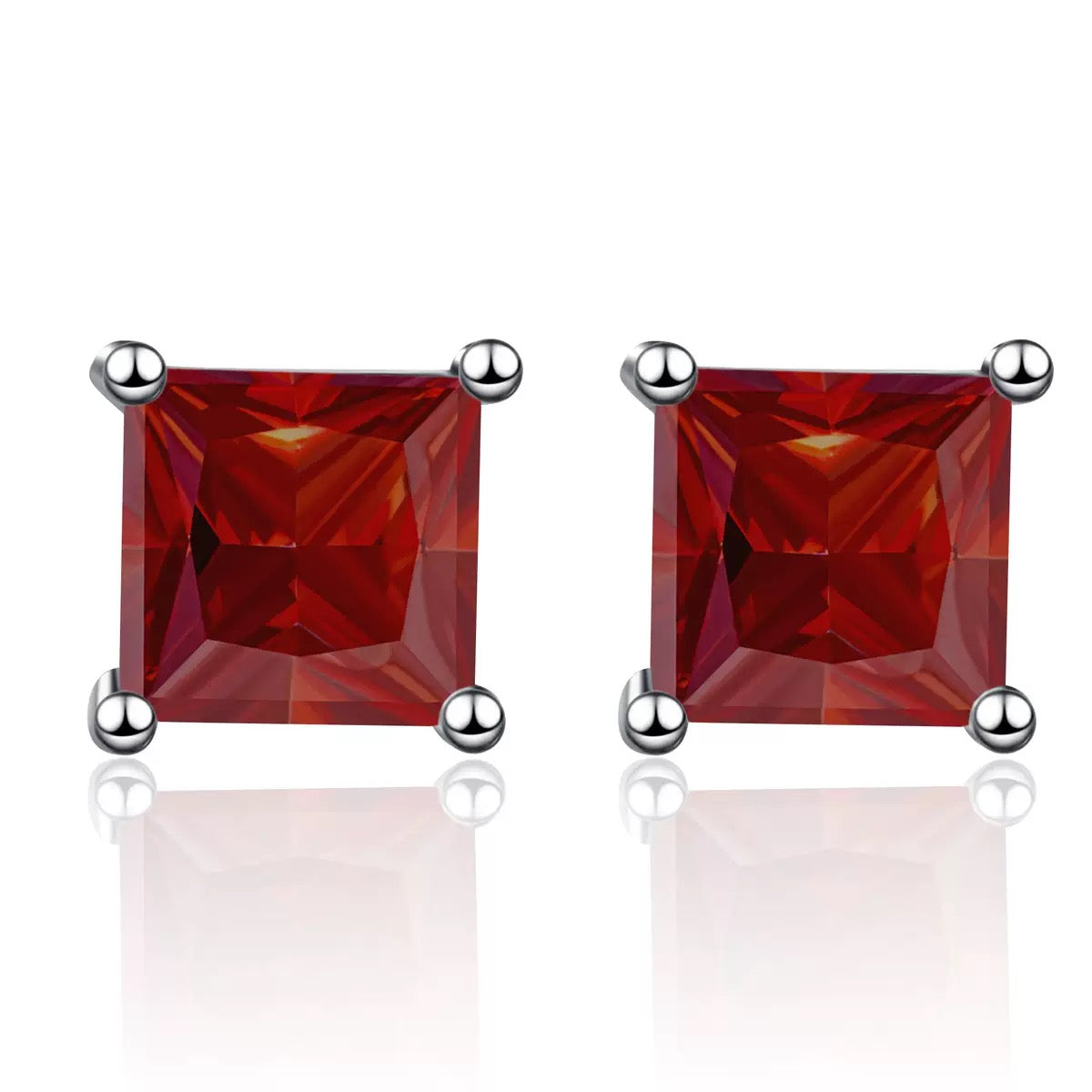 Silver Moissanite Diamond Princess Cut Earrings