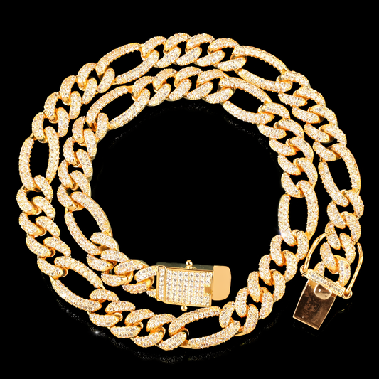 10mm gold diamond iced out Figaro link chain necklace