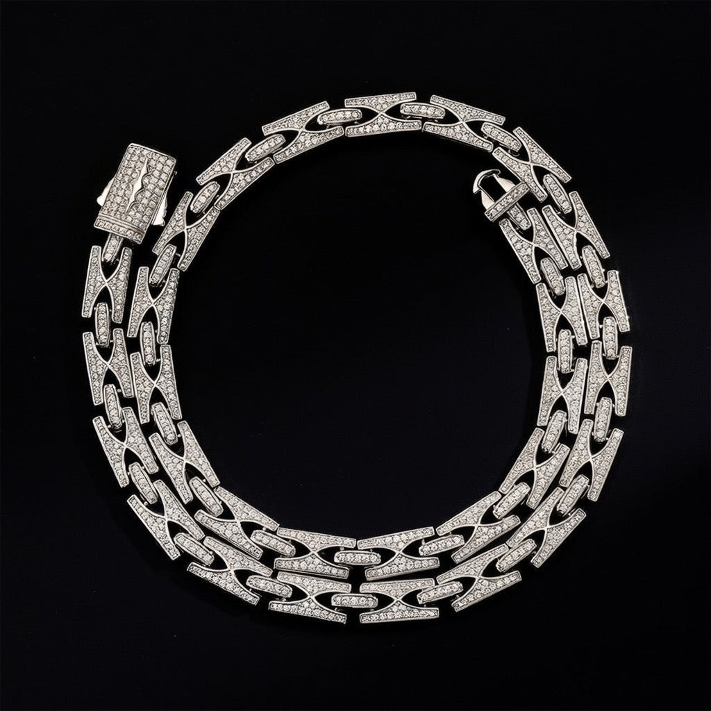 10mm diamanten zilveren koningsketting met platte schakels