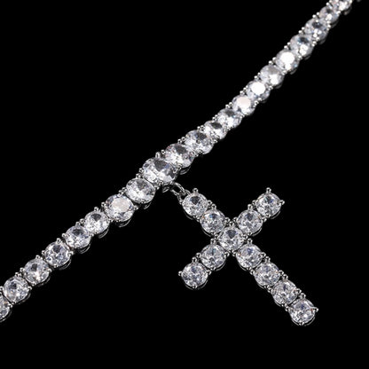 Iced cross tennis chain with full diamond setting
