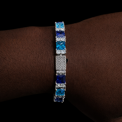iced out blue royale tennis bracelet with diamond stones white gold
