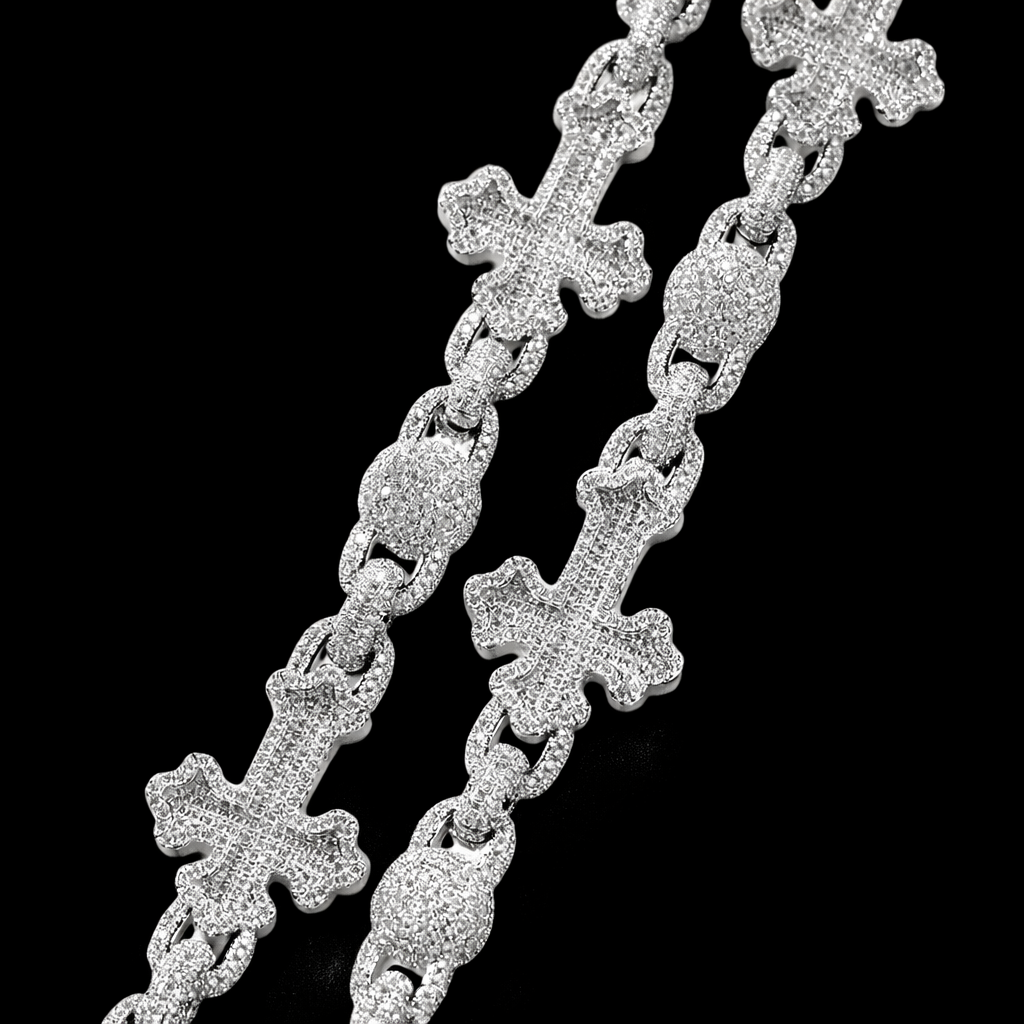 Luxury iced multi cross chain necklace, bold hip hop style