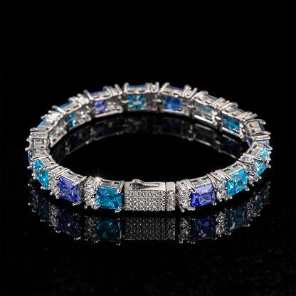 white gold diamond iced out blue royale tennis bracelet