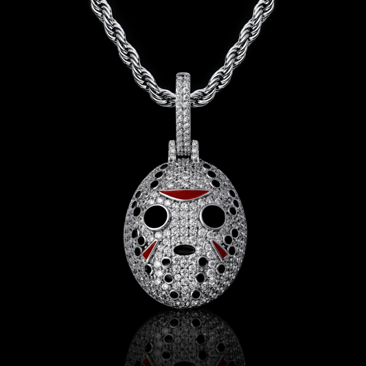 Silver Moissanite Diamond Hockey Mask Pendant