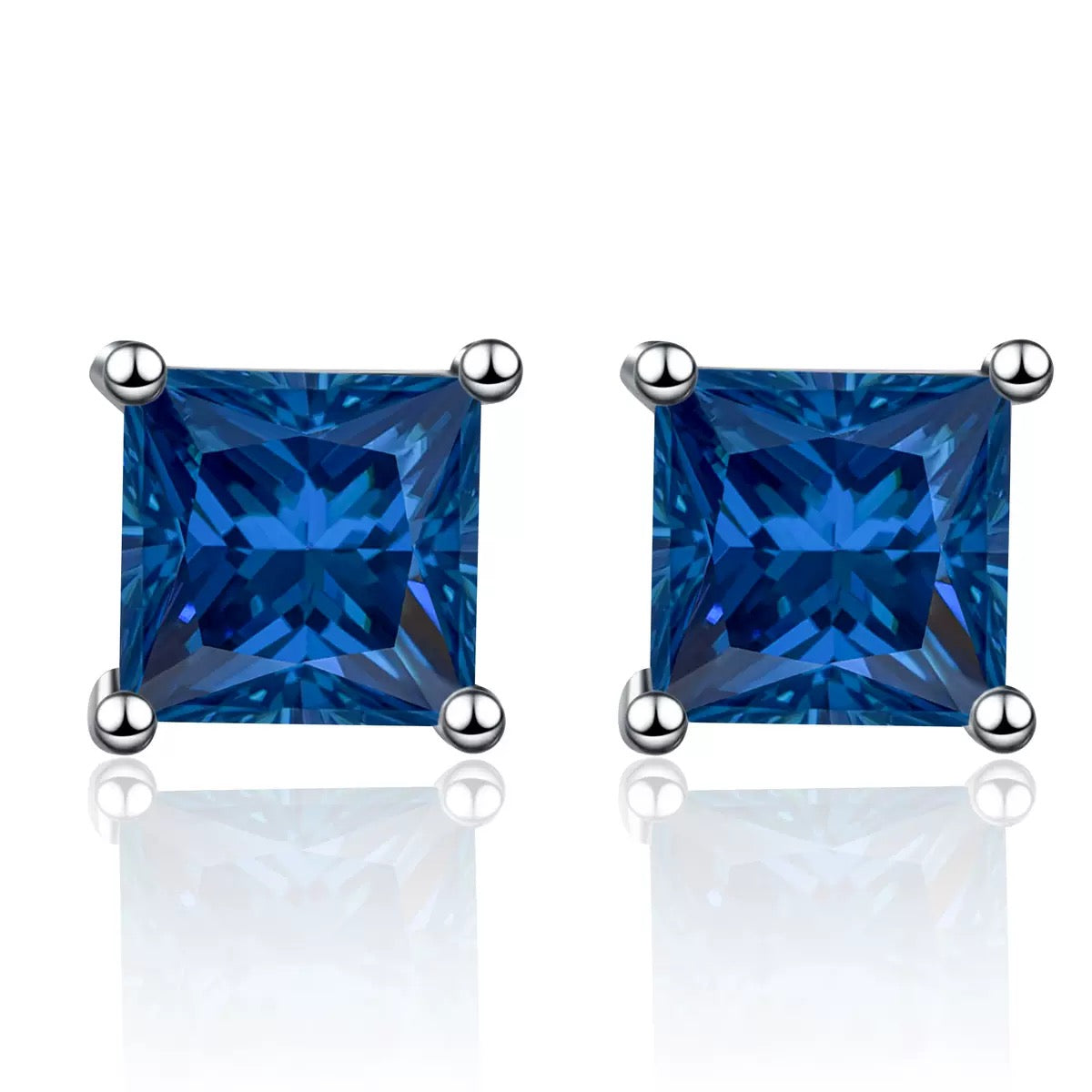 Silver Moissanite Diamond Princess Cut Earrings