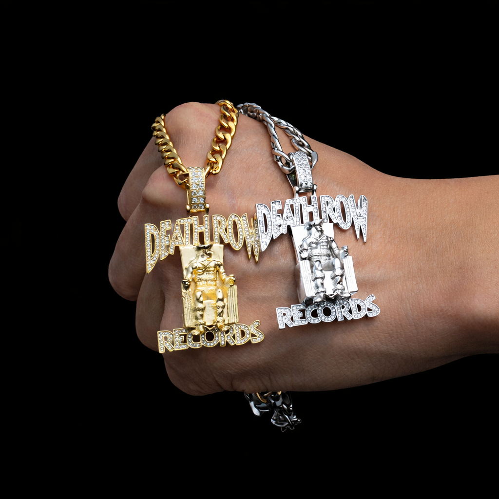 Deathrow records gold pendant with Cuban chain 