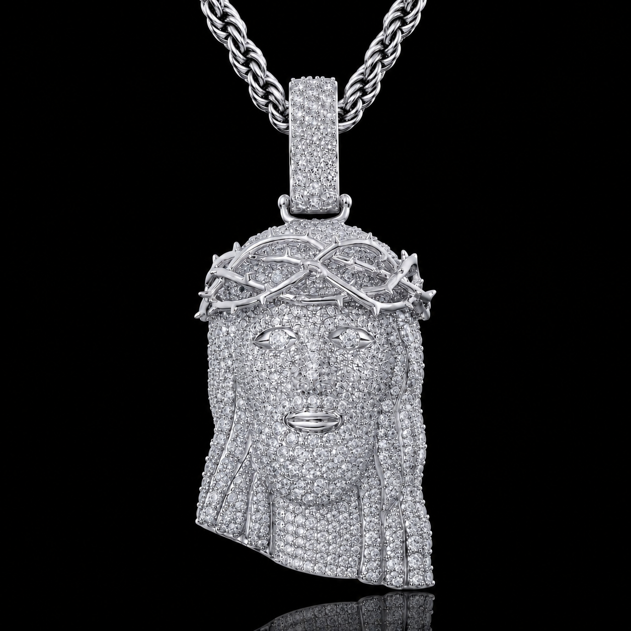 All-White Jesus Moissanite Pendant