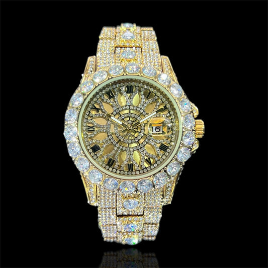 Sunburst Date 45mm – Fully Iced Gold-Plated Watch