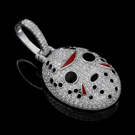 Silver Moissanite Diamond Hockey Mask Pendant