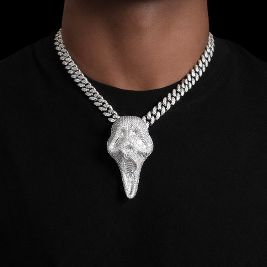 Baguette diamond Scream pendant on a black background