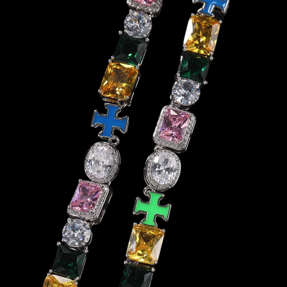 Luxury iced tennis chain with trinity spectrum multicolor stones