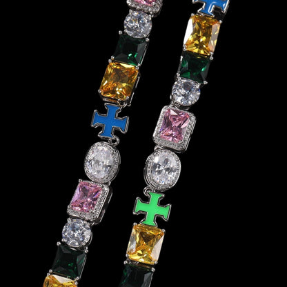 Luxury iced tennis chain with trinity spectrum multicolor stones
