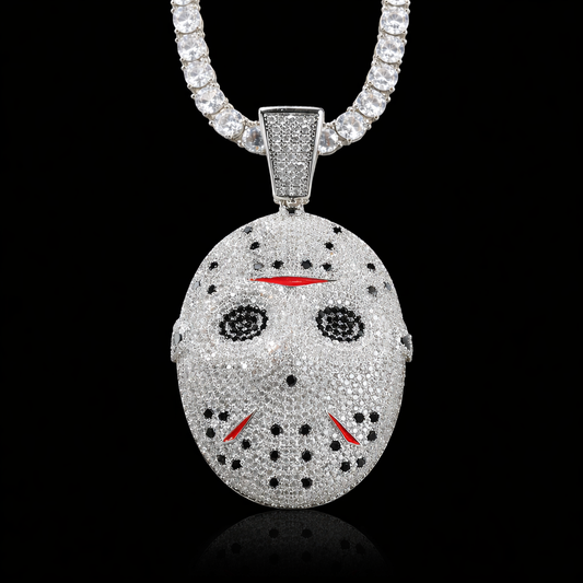 Jason halloween mask pendant white gold fully iced out 