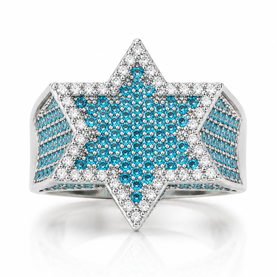 Iced Out Blue Star Ring