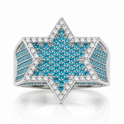 Iced Out Blue Star Ring