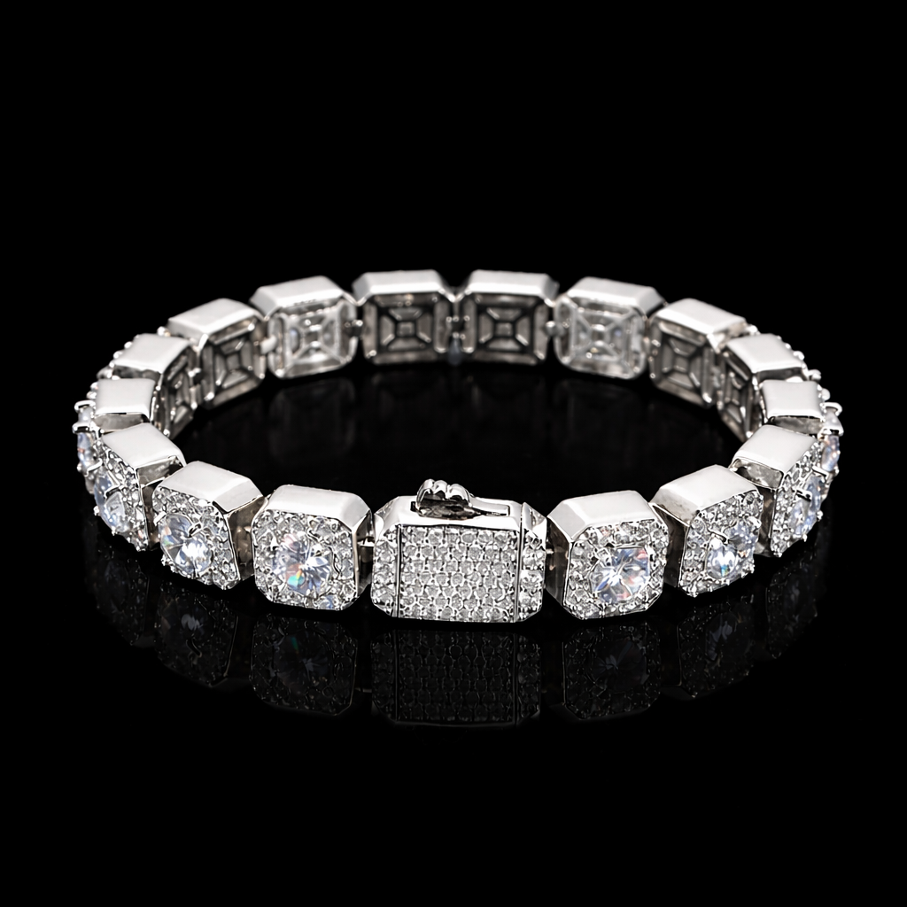 luxury sterling silver clustered bracelet iced out with moissanite diamonds