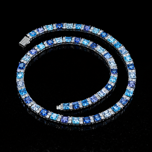 Blue iced tennis chain with royal design and diamond setting
