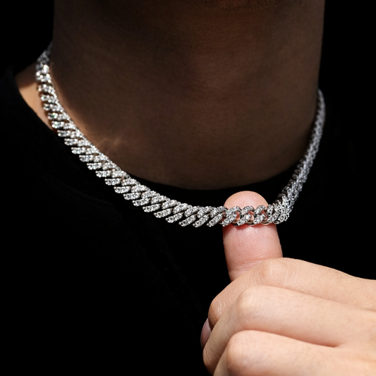 8mm sterling silver moissanite diamond iced out miami cuban prong chain necklace