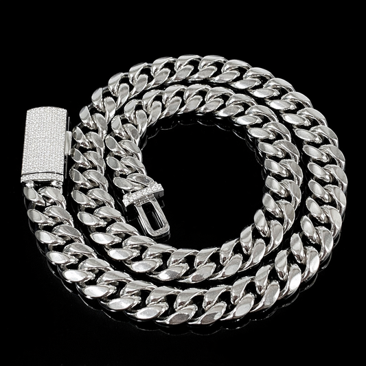 white gold moissanite diamond iced out miami cuban chain with iced lock