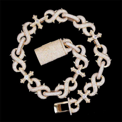 Gold diamond iced out infinity cross Miami Cuban chain necklace