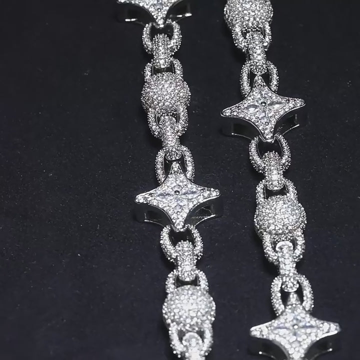 Diamond iced out multi star chain, luxury hip hop jewelry