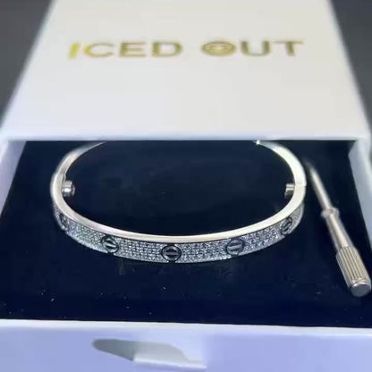 iced out white gold bangle bracelet with diamond setting
