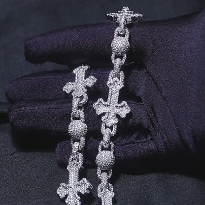 Diamond iced multi cross chain, luxury hip hop jewelry