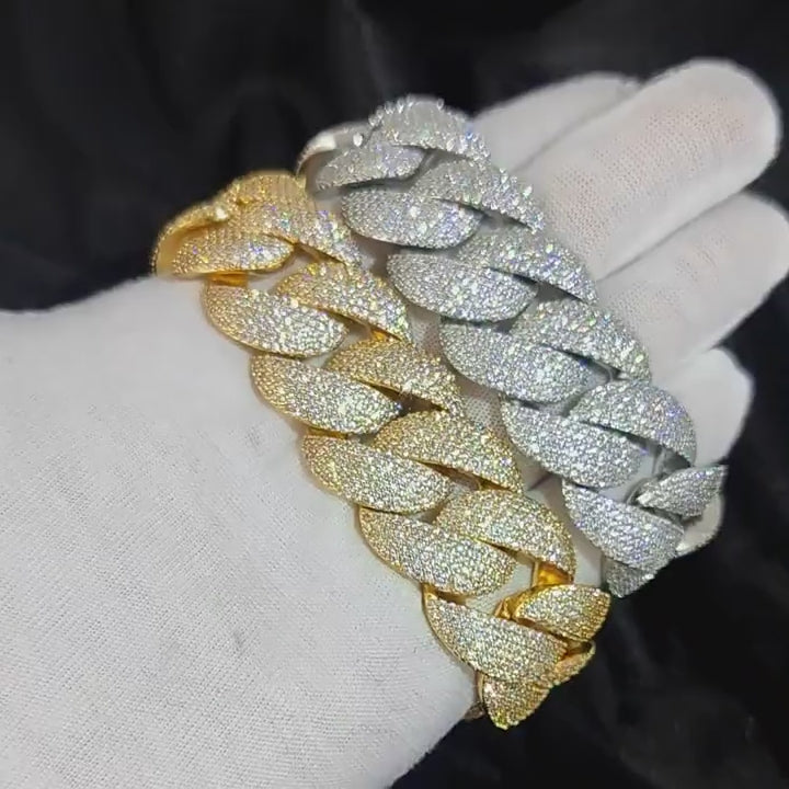 gold diamond iced out miami cuban chain bracelet king size